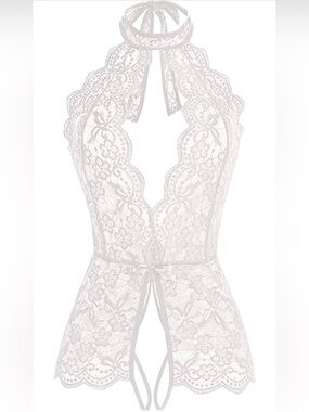 Ababoon - Lace Lingerie Halter Romper - White